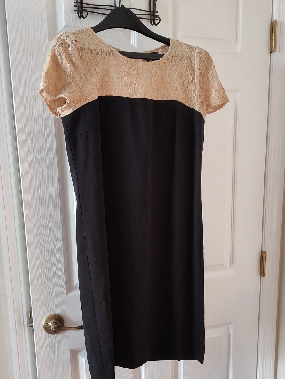 DKNY Black Shift Dress with Cream Lace Yoke